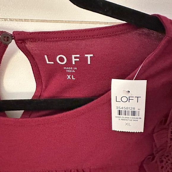 LOFT Woman Tiered mixed media cotton cottagecore ruffle sleeve tee NWT XL - Picture 4 of 12